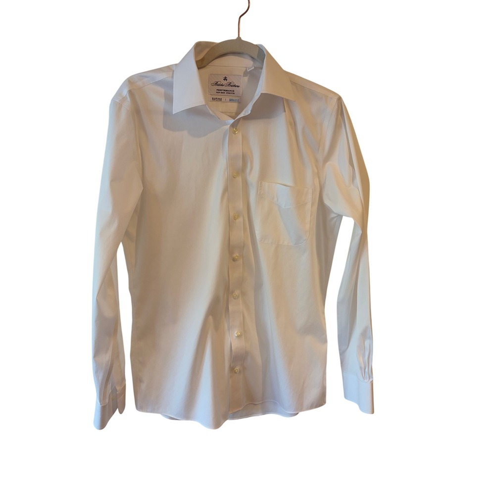 Brooks Brothers Milano Fit Performance Non-Iron Stretch Shirt White 15 33 Supima